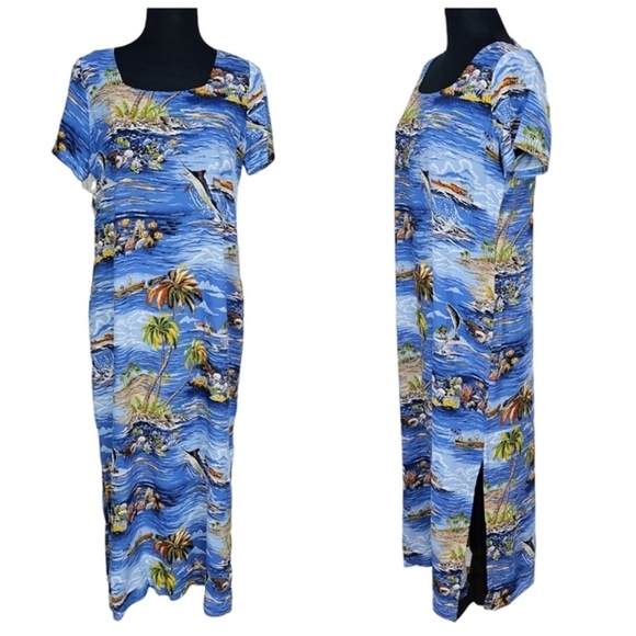 NWT Reyn Spooner Grand Bahama Print Spun Rayon Maxi Dress Island Wear Travel S - Picture 1 of 16